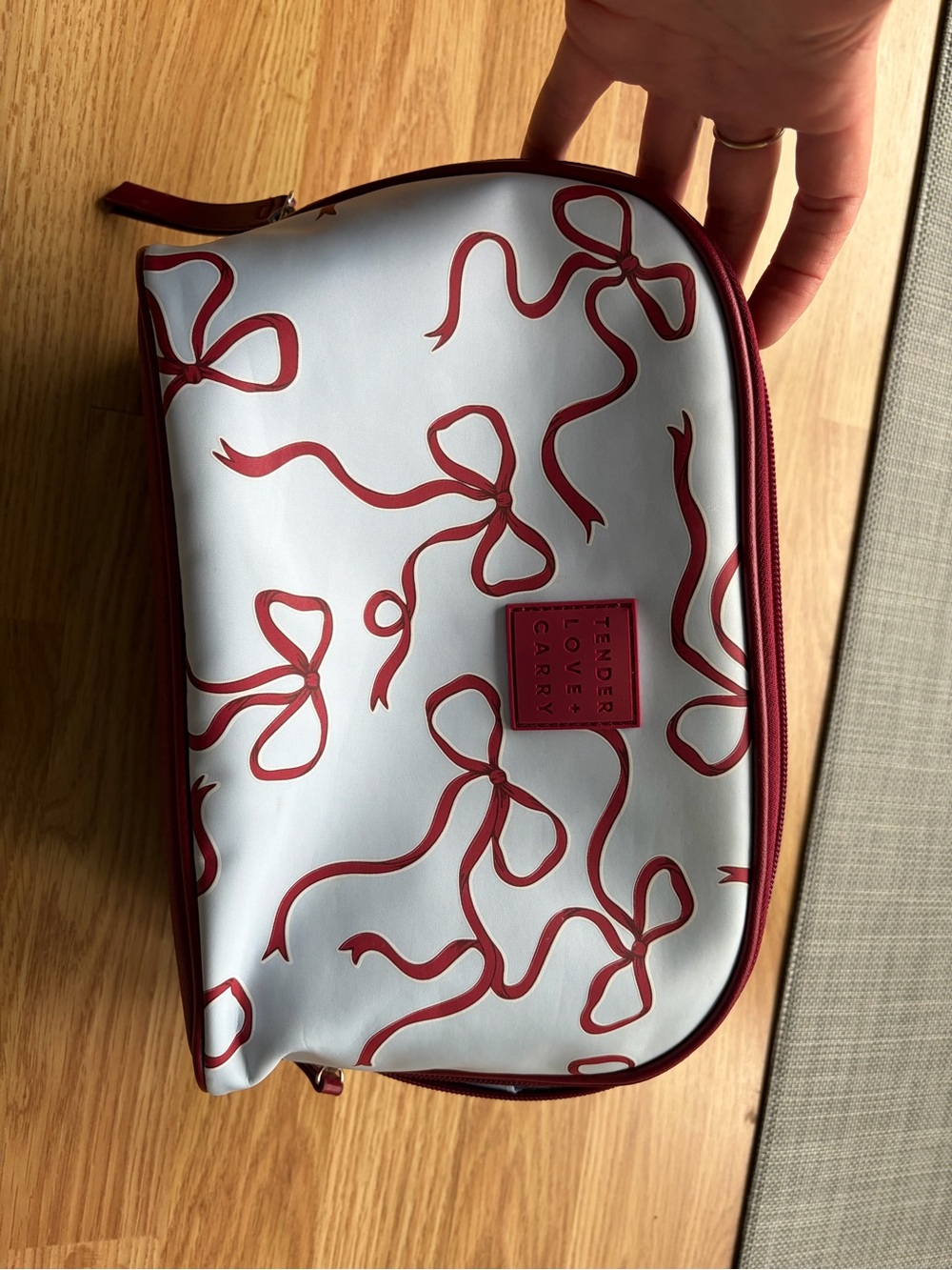 White and Red Bow Print Cosmetic Pouch